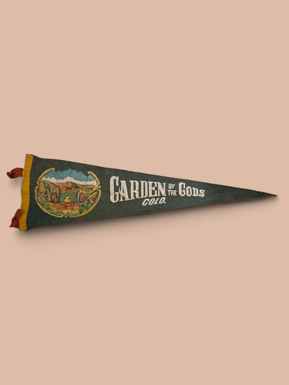 60s 70s Vintage Garden of the Gods Colorado Felt Pennant - Green & Yellow